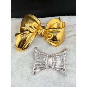 Vintage‎ Monet Bow Brooch Lot Gold Tone Silver Tone Set Signed